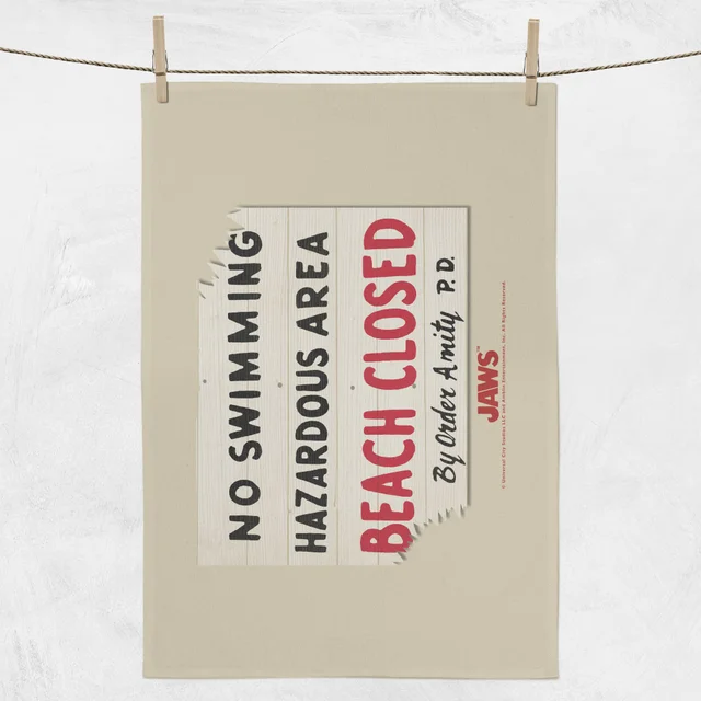 Jaws Beach Closed Tea Towel