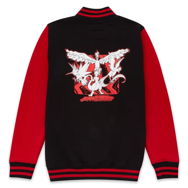 Pokémon Kanto Legendary Embroidered Unisex Varsity Jacket - Black