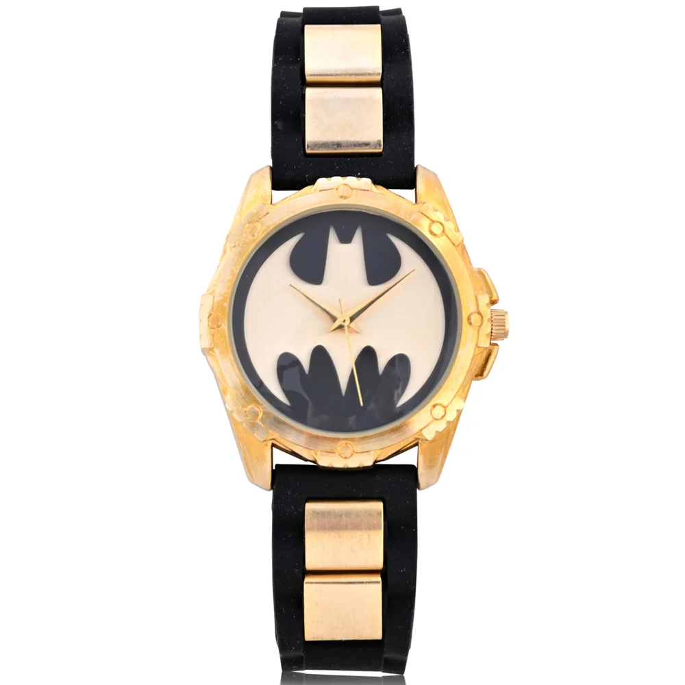 DC Comics Batgirl Black Silicone Strap with Brushed Goldtone Link Watch Image 1