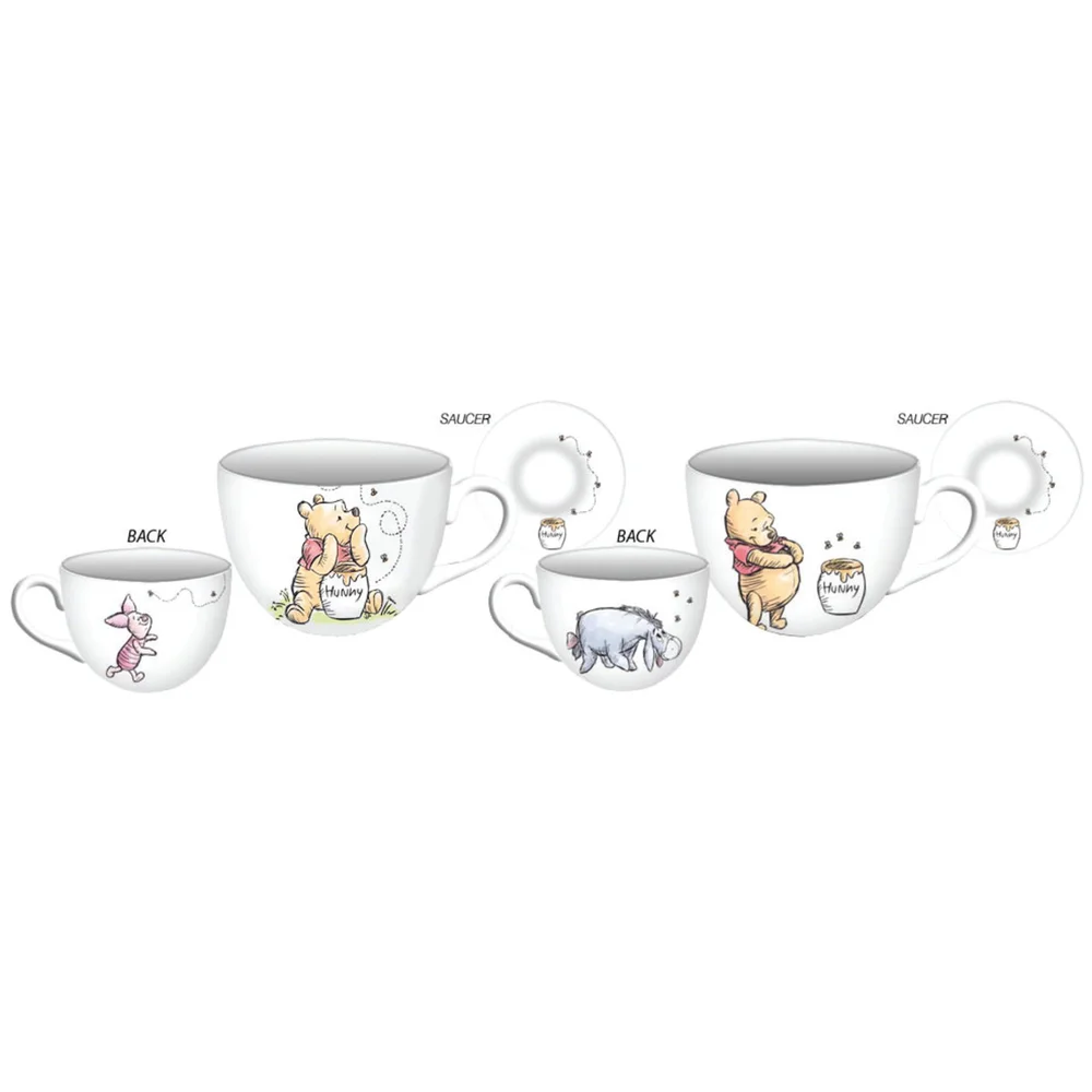 Disney Winnie The Pooh Teacup and Saucer 4 Piece Bone China Set Image 1