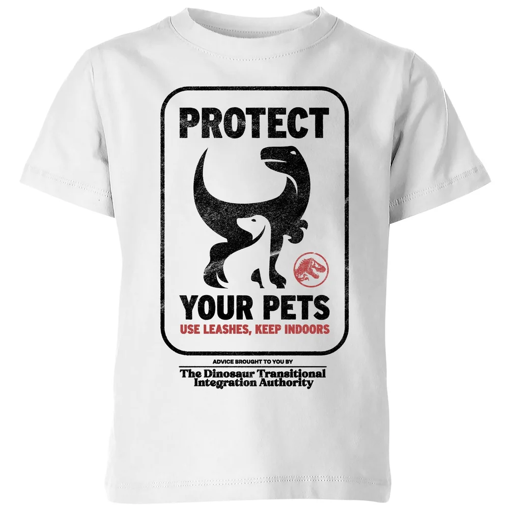 Jurassic World Protect Your Pets Kids' T-Shirt - White - 3-4 Years Image 1