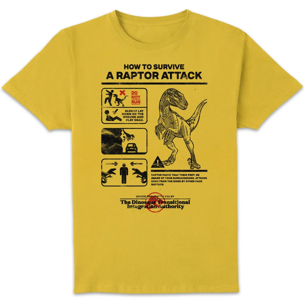 Jurassic World Raptor Attack Survival Guide Unisex T-Shirt - Yellow - S Image 1