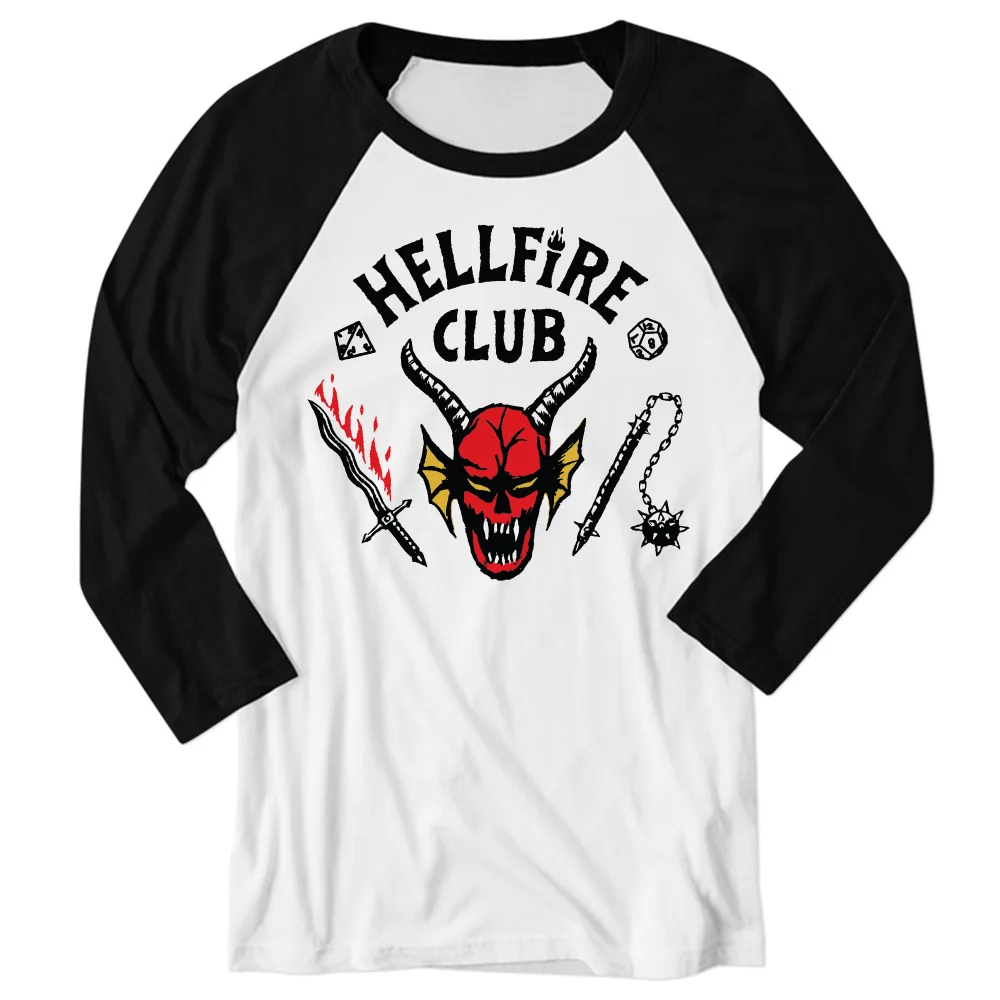 Stranger Things Hellfire Club Unisex Baseball Raglan Long Sleeve T-Shirt - White / Black - S Image 1