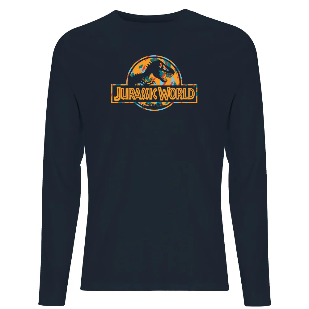 Jurassic Park Logo Tropical Men's Long Sleeve T-Shirt - Navy - L Image 1