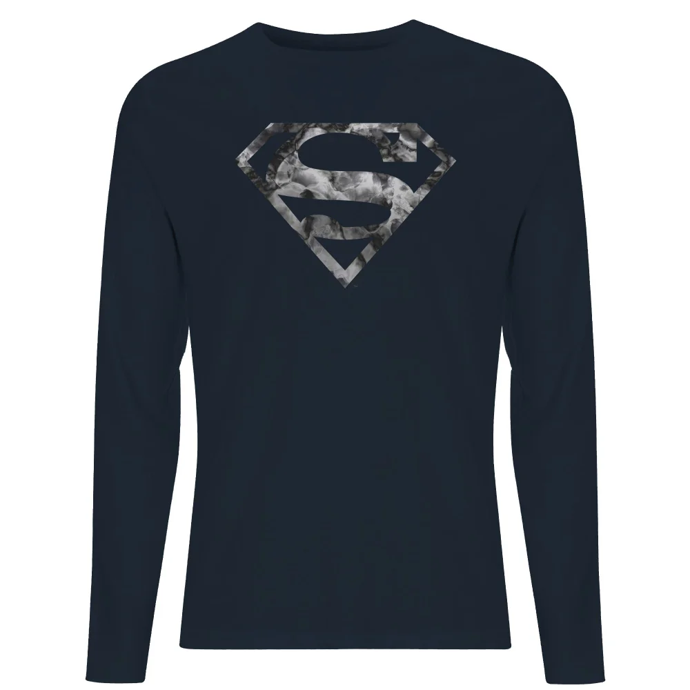 Marble Superman Logo Men's Long Sleeve T-Shirt - Navy - L Image 1