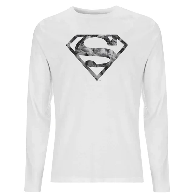 Marble Superman Logo Men's Long Sleeve T-Shirt - White