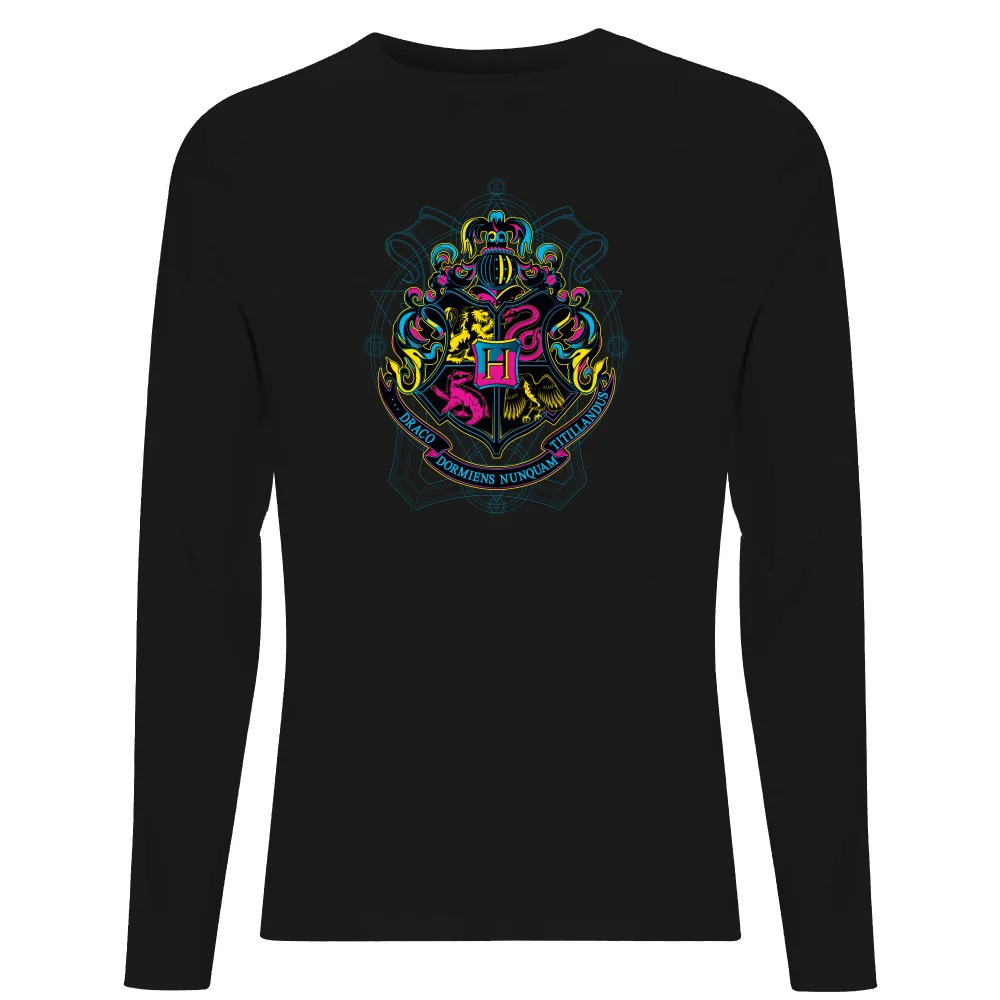 Harry Potter Hogwarts Neon Crest Men's Long Sleeve T-Shirt - Black - S Image 1