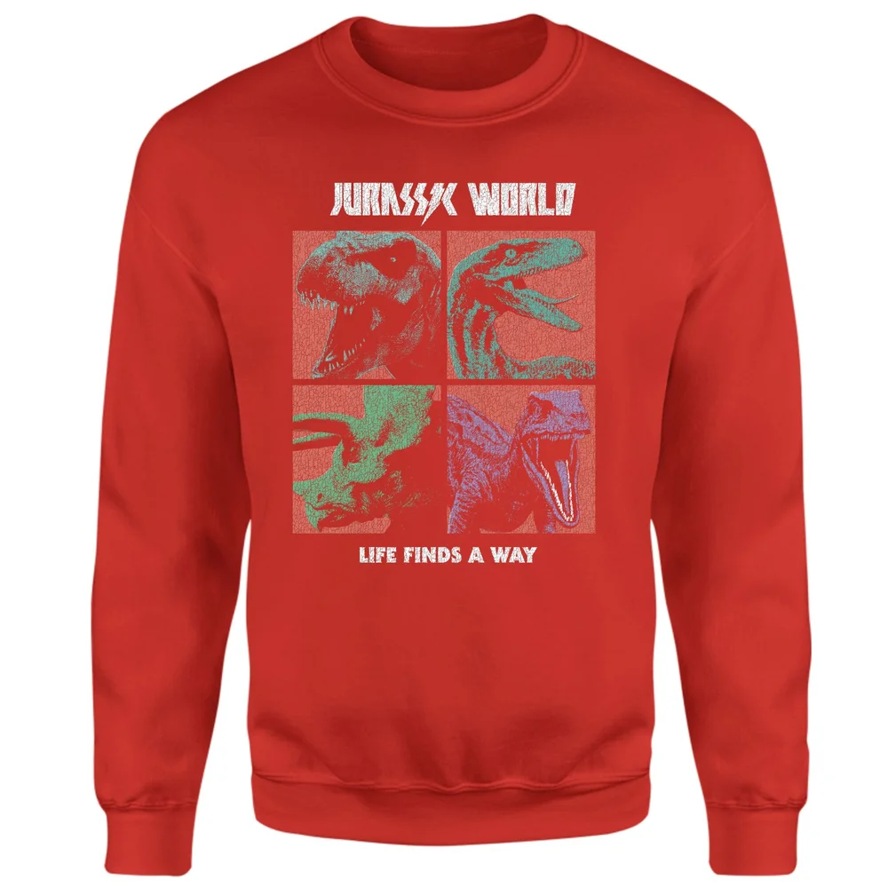 Jurassic Park World Four Colour Faces Sweatshirt - Red - S Image 1