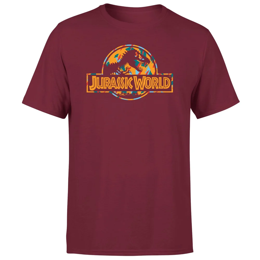 Jurassic Park Logo Tropical Men's T-Shirt - Burgundy - S Image 1