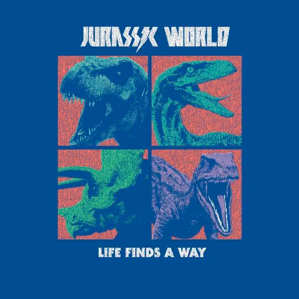 Jurassic Park World Four Colour Faces Men's T-Shirt - Blue