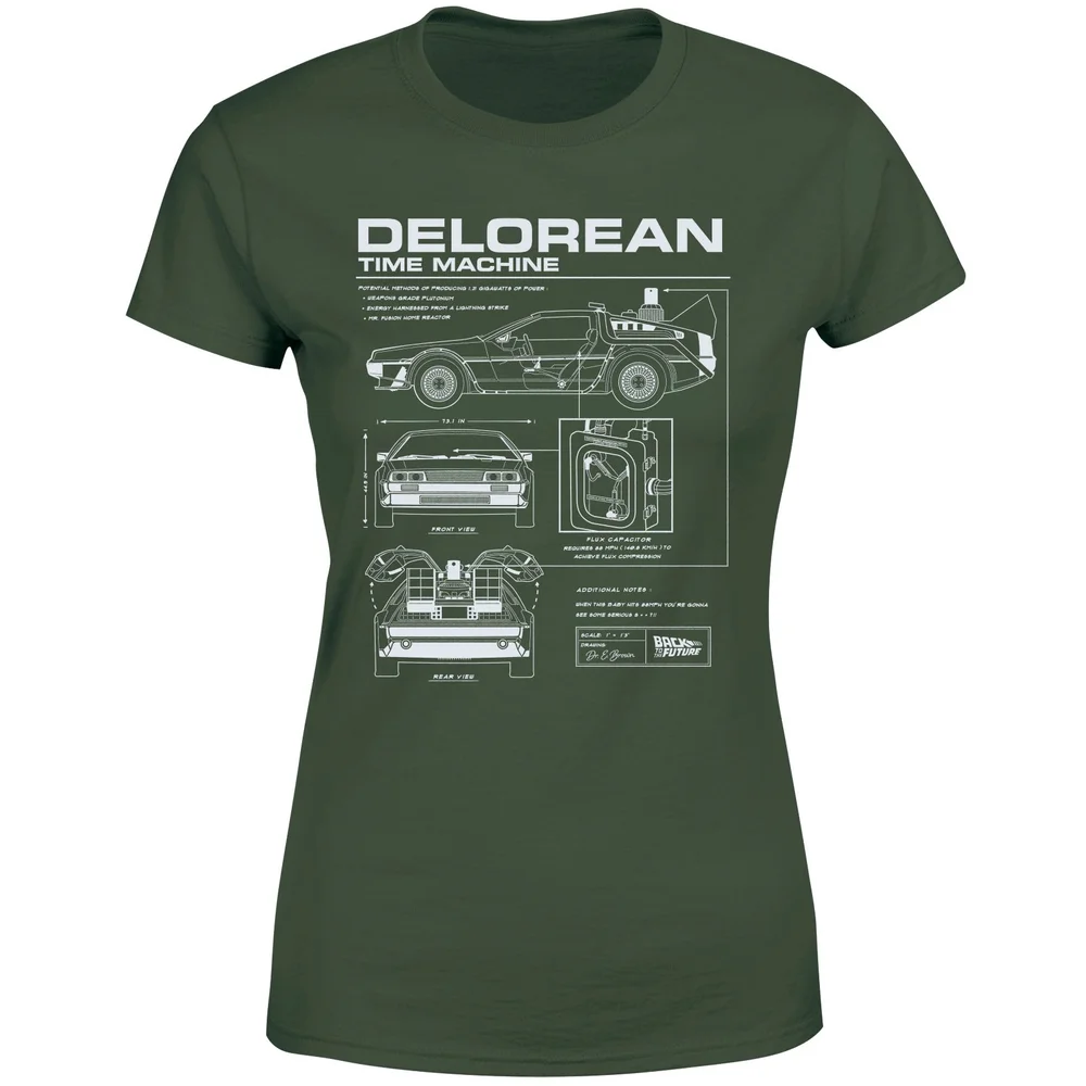Back To The Future Delorean Schematic Women's T-Shirt - Green - XS Image 1