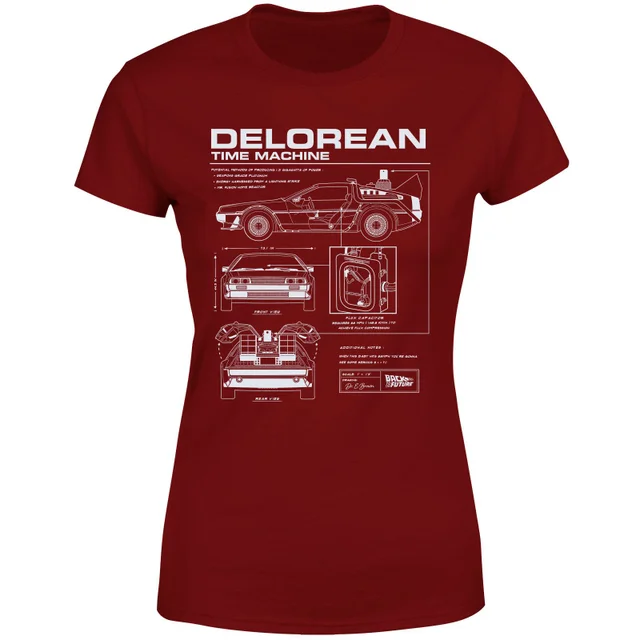 Back To The Future Delorean Schematic Women's T-Shirt - Burgundy