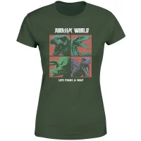 Jurassic Park World Four Colour Faces Women's T-Shirt - Green