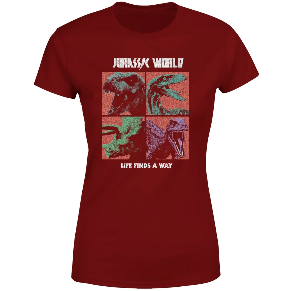 Jurassic Park World Four Colour Faces Women's T-Shirt - Burgundy - XS Image 1