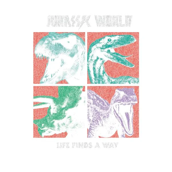 Jurassic Park World Four Colour Faces Women's T-Shirt - White