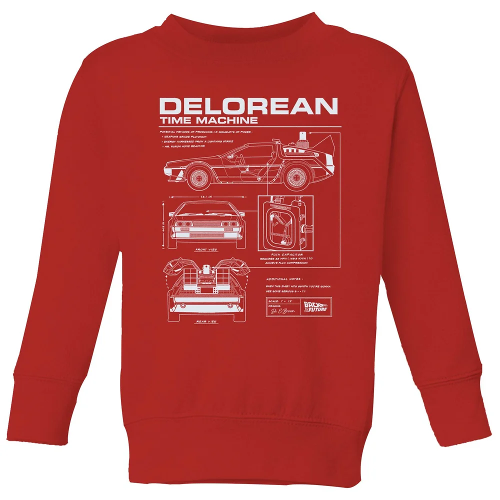 Back To The Future Delorean Schematic Kids' Sweatshirt - Red - 3-4 Years Image 1