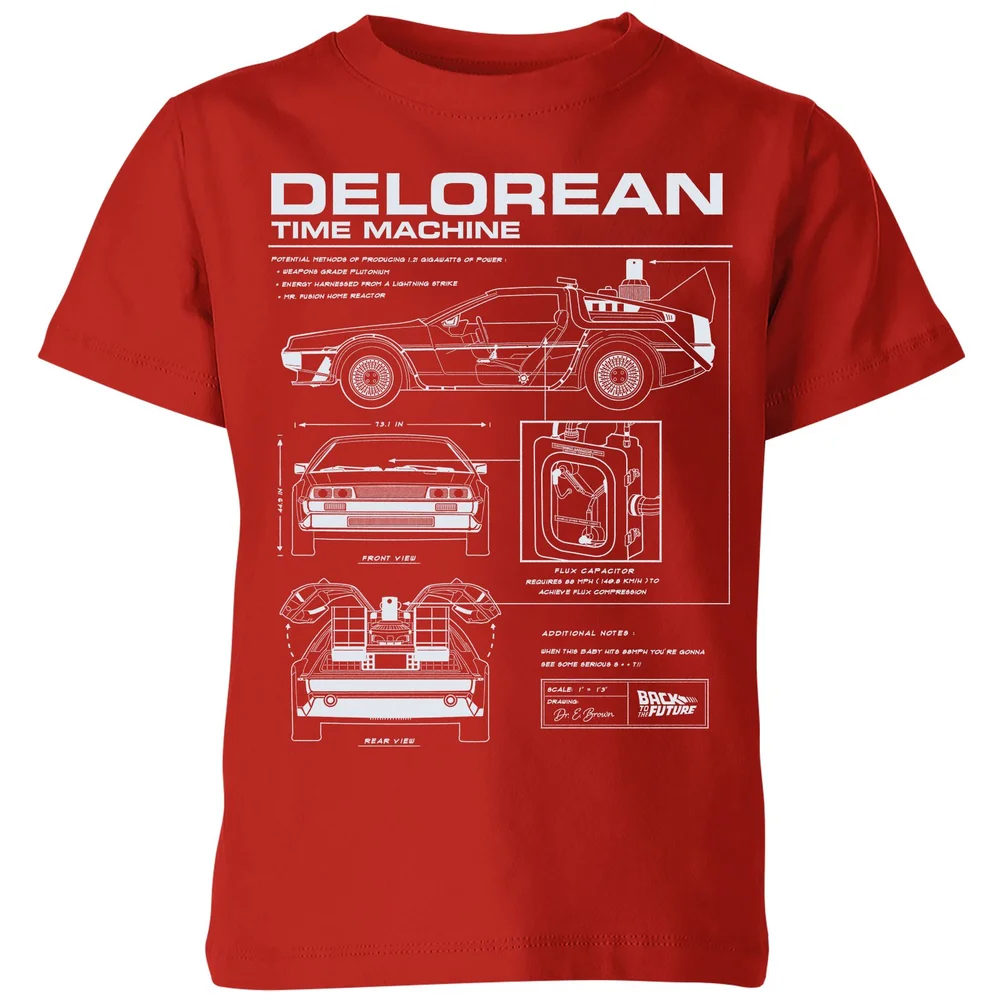 Back To The Future Delorean Schematic Kids' T-Shirt - Red - 3-4 Years Image 1