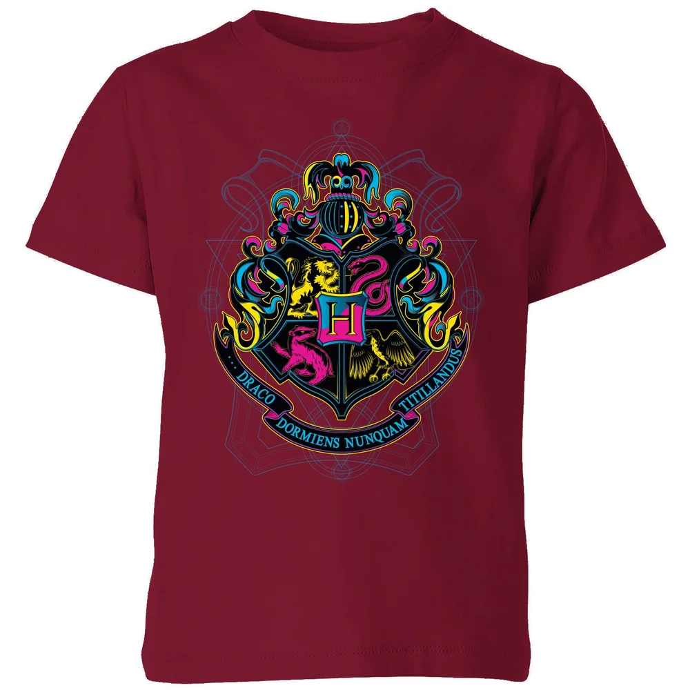 Harry Potter Hogwarts Neon Crest Kids' T-Shirt - Burgundy - 3-4 Years Image 1