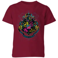 Harry Potter Hogwarts Neon Crest Kids' T-Shirt - Burgundy - undefined undefined