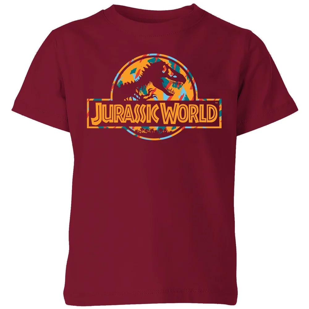 Jurassic Park Logo Tropical Kids' T-Shirt - Burgundy - 3-4 Years Image 1