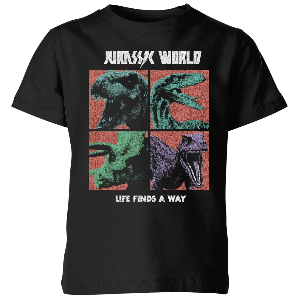 Jurassic Park World Four Colour Faces Kids' T-Shirt - Black - 3-4 Years Image 1
