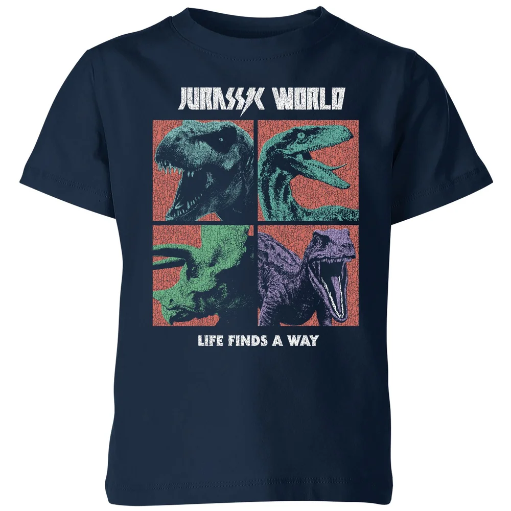 Jurassic Park World Four Colour Faces Kids' T-Shirt - Navy - 3-4 Years Image 1