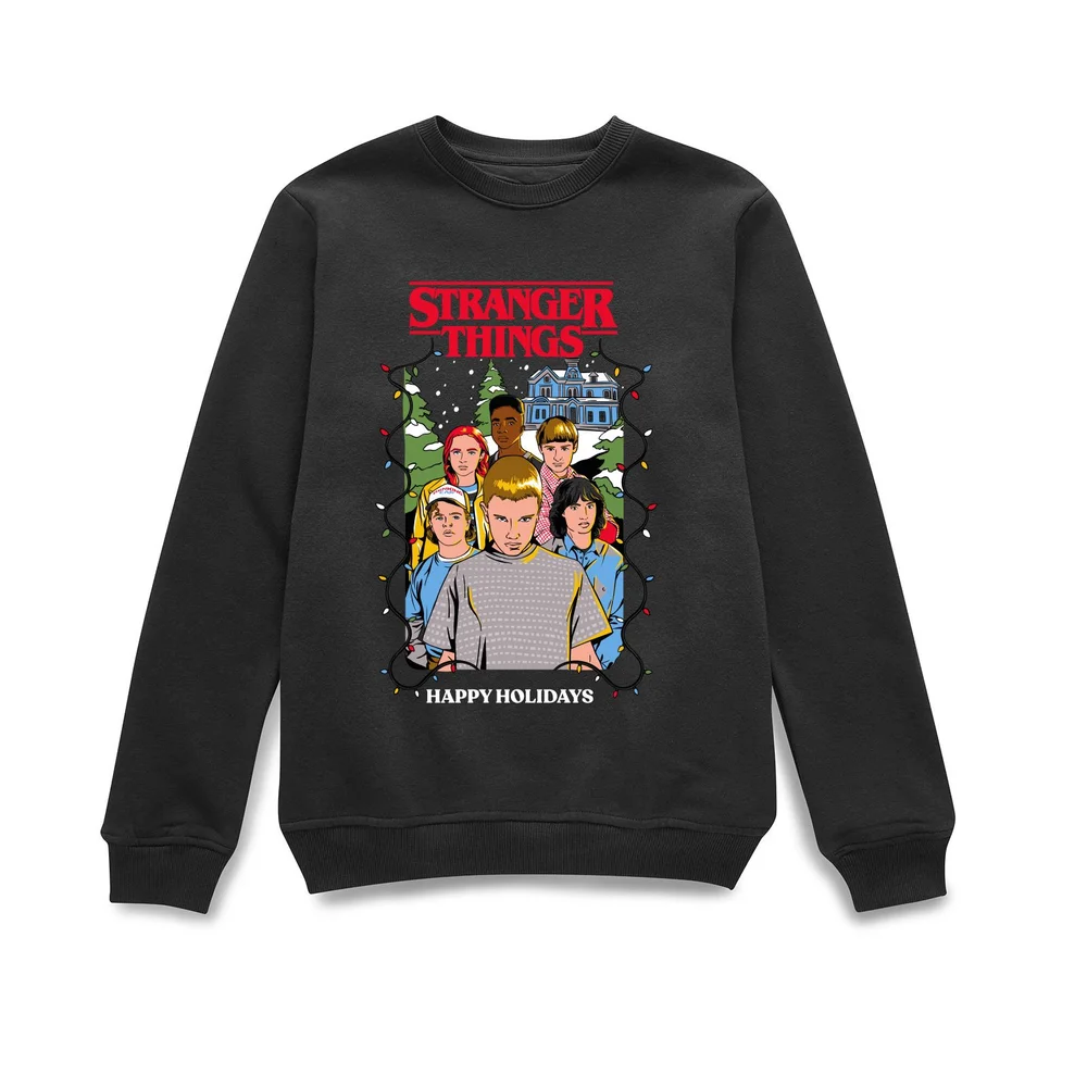 Stranger Things Happy Holidays Christmas Jumper - Black - S Image 1