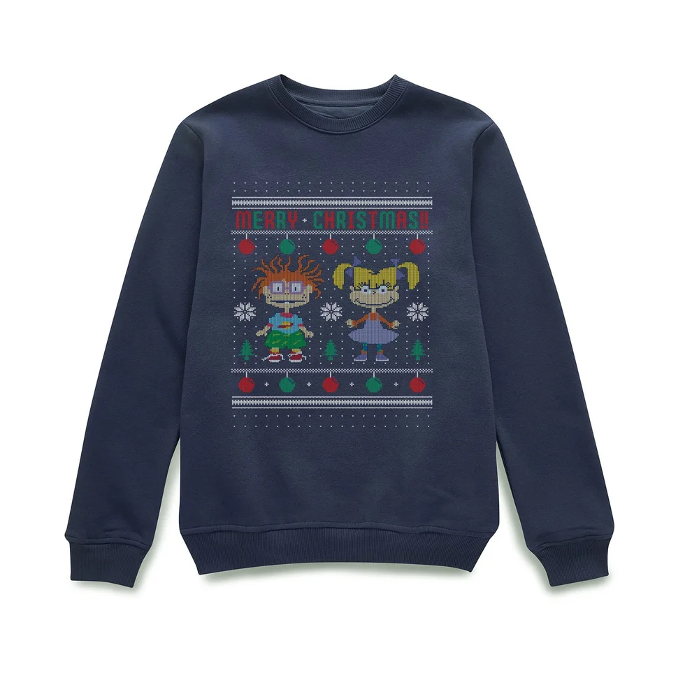 Rugrats Chuckie And Angelica - Merry Christmas Christmas Jumper - Navy - S Image 1