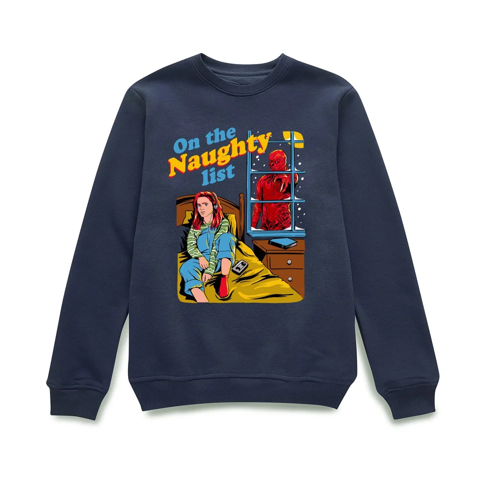 Stranger Things On The Naughty List Christmas Jumper - Navy - S Image 1