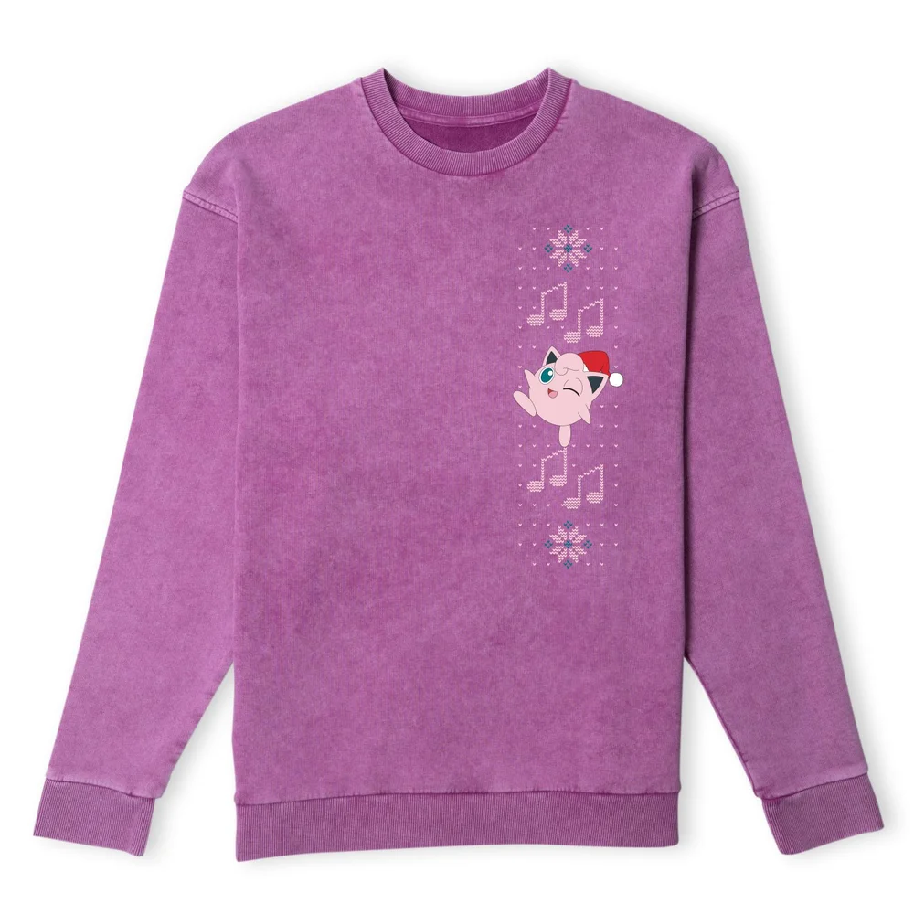 Pokemon Jigglypuff Wave Christmas Jumper - Purple Acid Wash - S Image 1