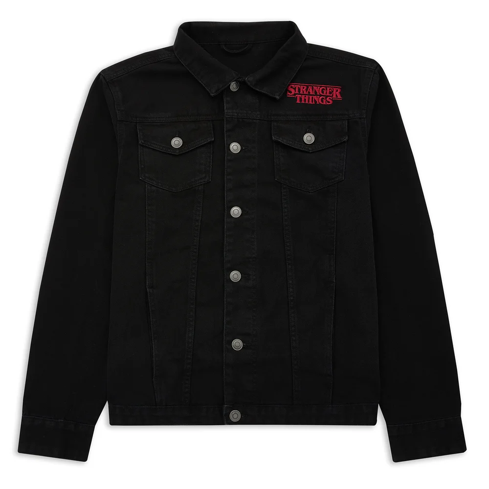 Stranger Things x Alex Hovey Vecna Illustration Embroidered Denim Jacket - Black - S - Black Image 1