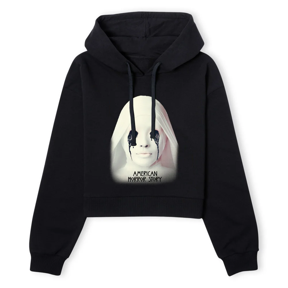 American Horror Story Crying White Nun Women's Cropped Hoodie - Black - XS - Black Image 1
