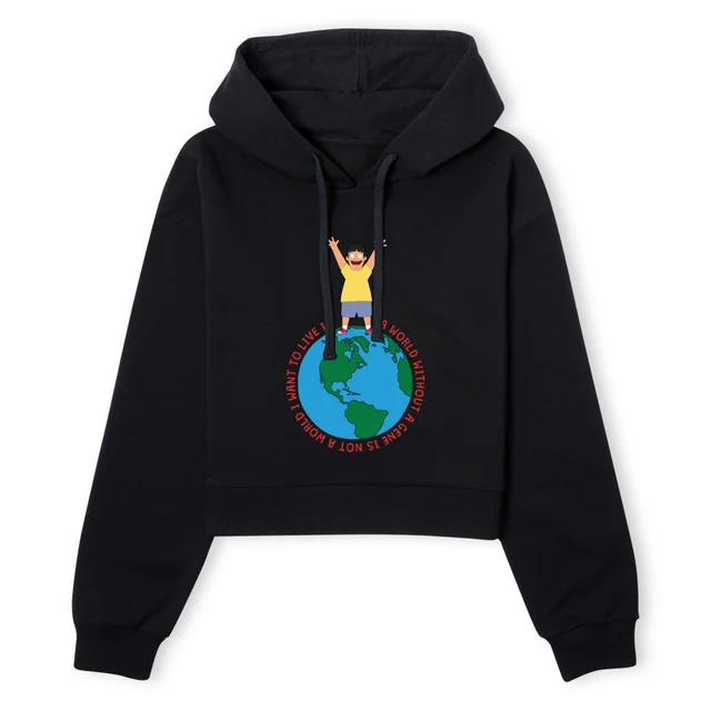 Bob's Burgers A World Without Women's Cropped Hoodie - Black