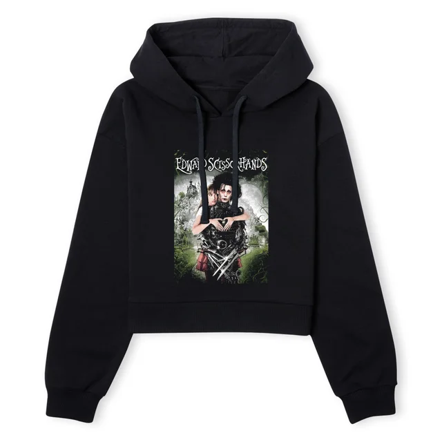 Edward Scissorhands Movie Poster Women's Cropped Hoodie - Black