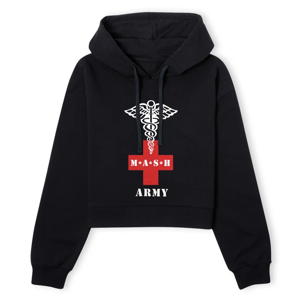 M*A*S*H Army Red Cross Women's Cropped Hoodie - Black - XS - Black Image 1