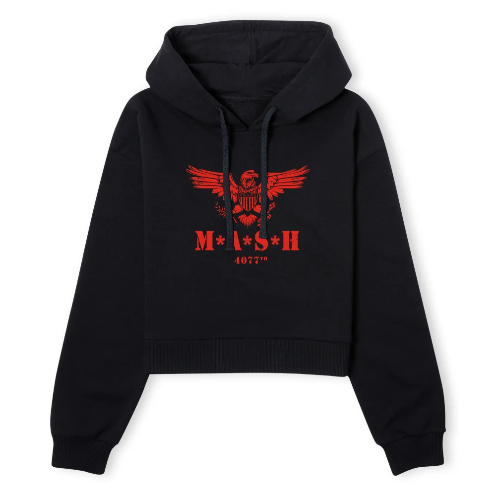 M*A*S*H Broken Eagle Logo Women's Cropped Hoodie - Black - XS - Black Image 1