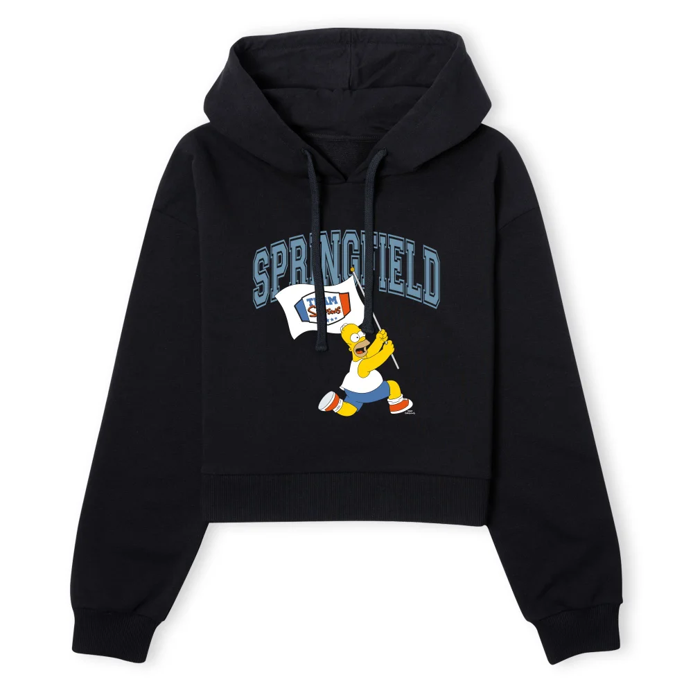 The Simpsons Springfield Team Women's Cropped Hoodie - Black - XS - Black Image 1