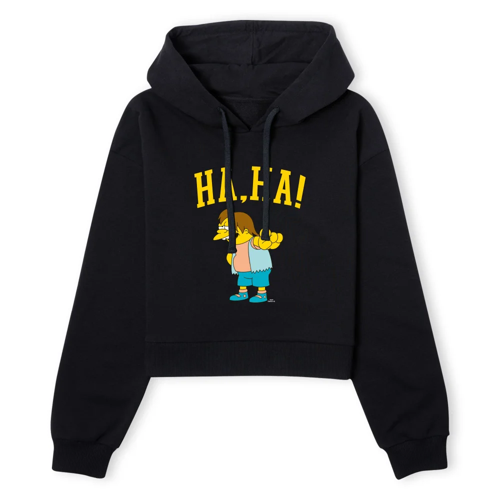 The Simpsons Nelson Ha Ha Women's Cropped Hoodie - Black - XS - Black Image 1