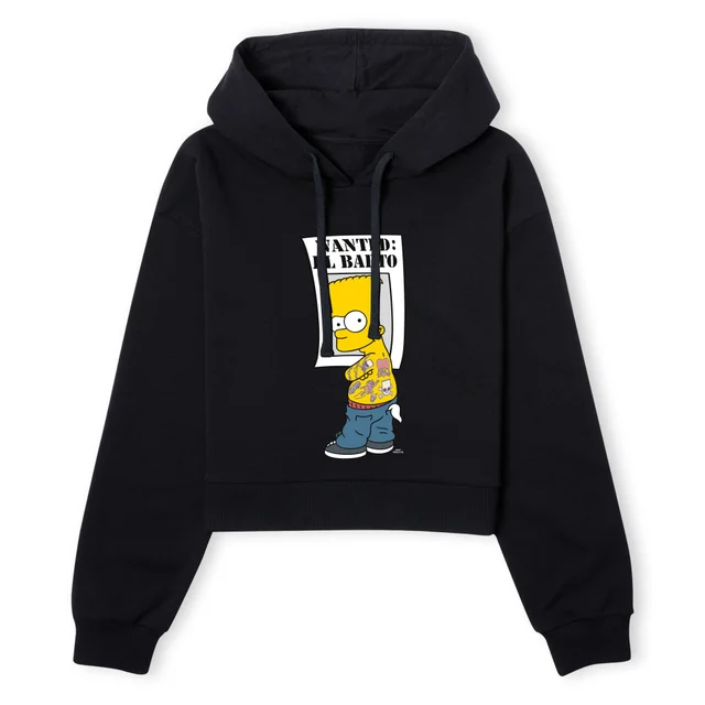 The Simpsons Wanted El Barto Women's Cropped Hoodie - Black