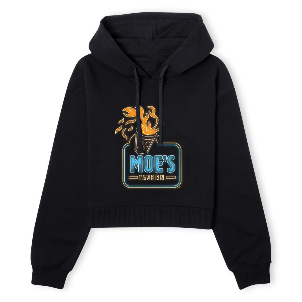 The Simpsons Moe's Tavern Neon Sign Women's Cropped Hoodie - Black - XS - Black Image 1