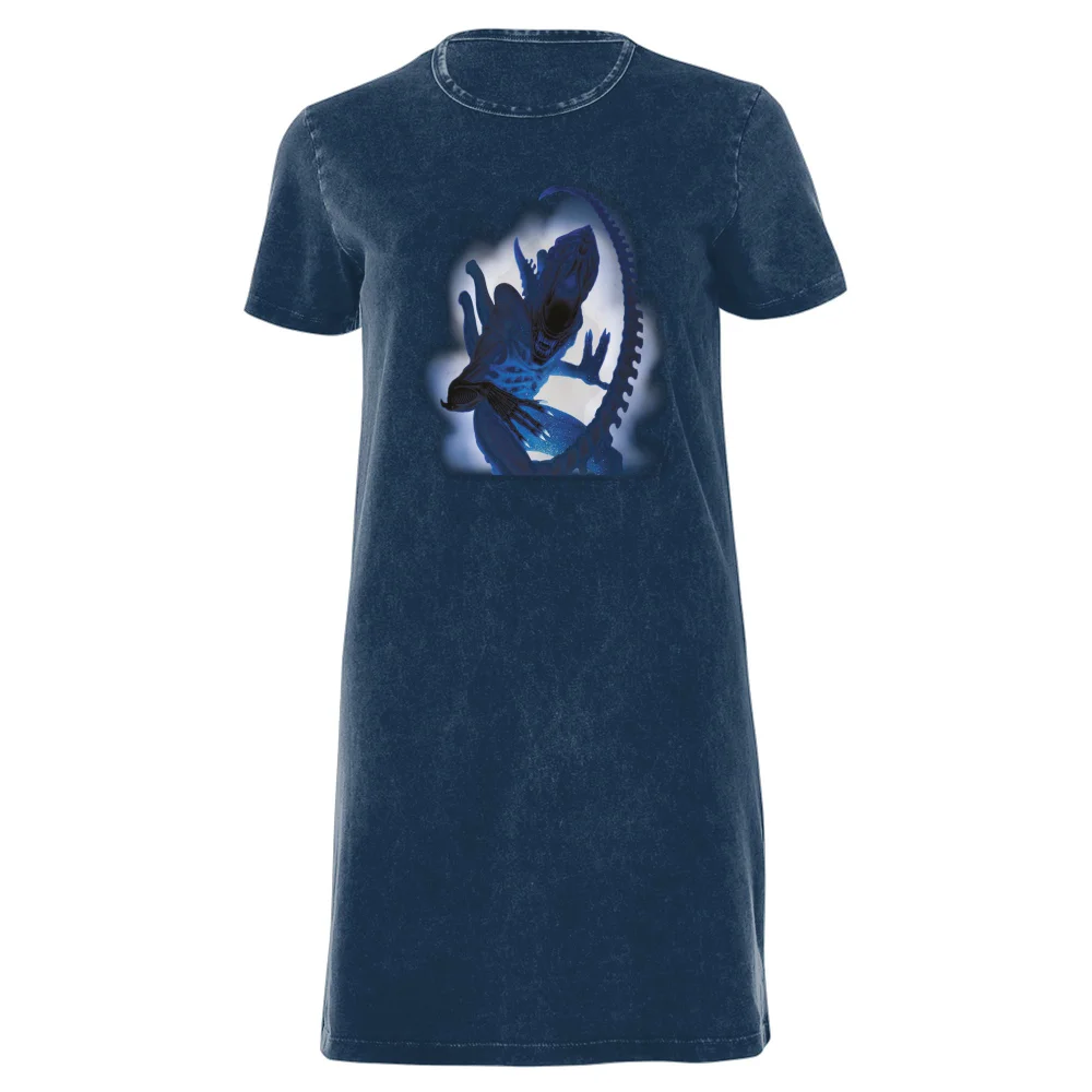 Alien Through The Smoke Women's T-Shirt Dress - Navy Acid Wash - XXL - Navy Acid Wash Image 1