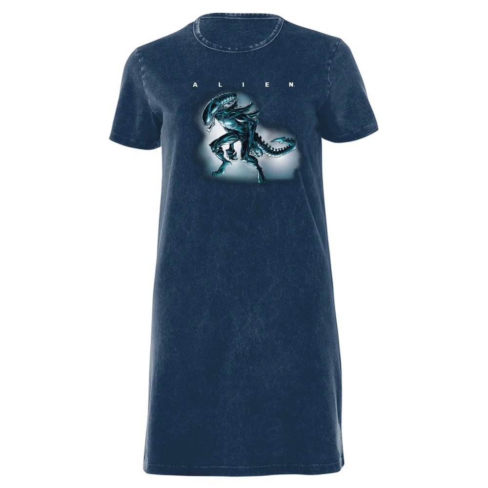 Alien Drooling Through Smoke Women's T-Shirt Dress - Navy Acid Wash - XXL - Navy Acid Wash Image 1