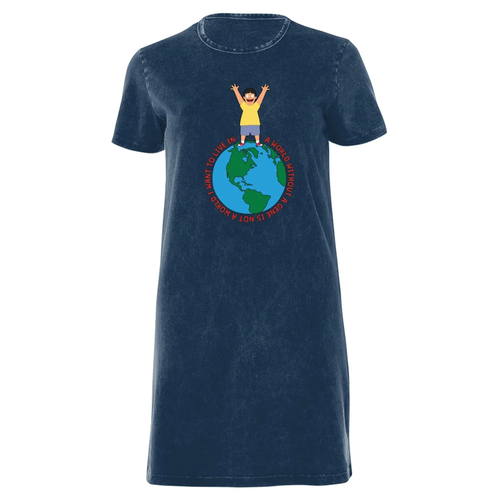 Bob's Burgers A World Without Women's T-Shirt Dress - Navy Acid Wash - XXL - Navy Acid Wash Image 1