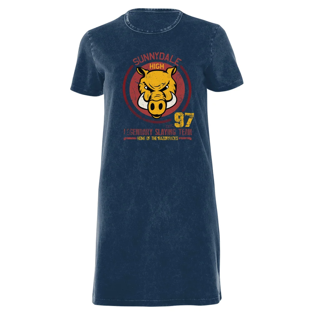Buffy The Vampire Slayer Sunnydale High Varsity Women's T-Shirt Dress - Navy Acid Wash - XXL - Navy Acid Wash Image 1