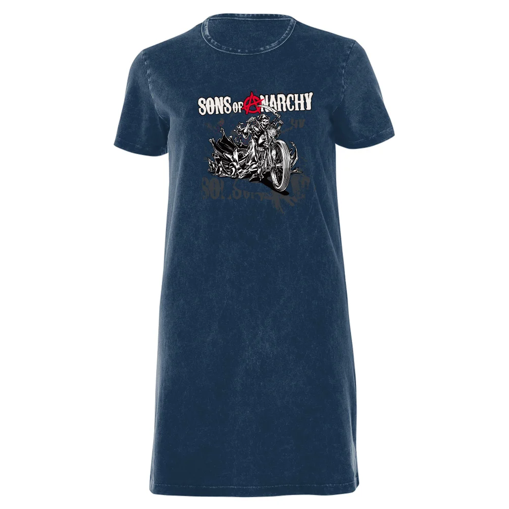 Sons of Anarchy Motorbike Reaper Women's T-Shirt Dress - Navy Acid Wash - XXL - Navy Acid Wash Image 1