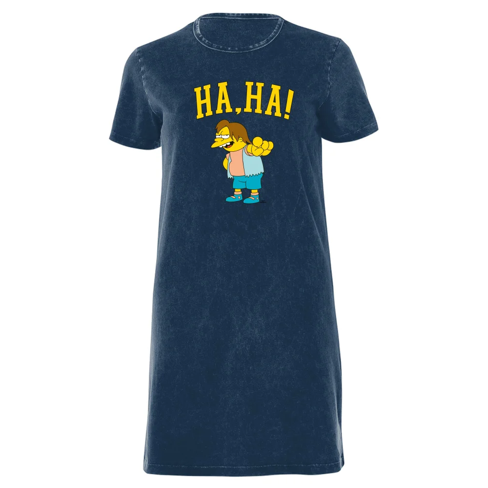 The Simpsons Nelson Ha Ha Women's T-Shirt Dress - Navy Acid Wash - XXL - Navy Acid Wash Image 1