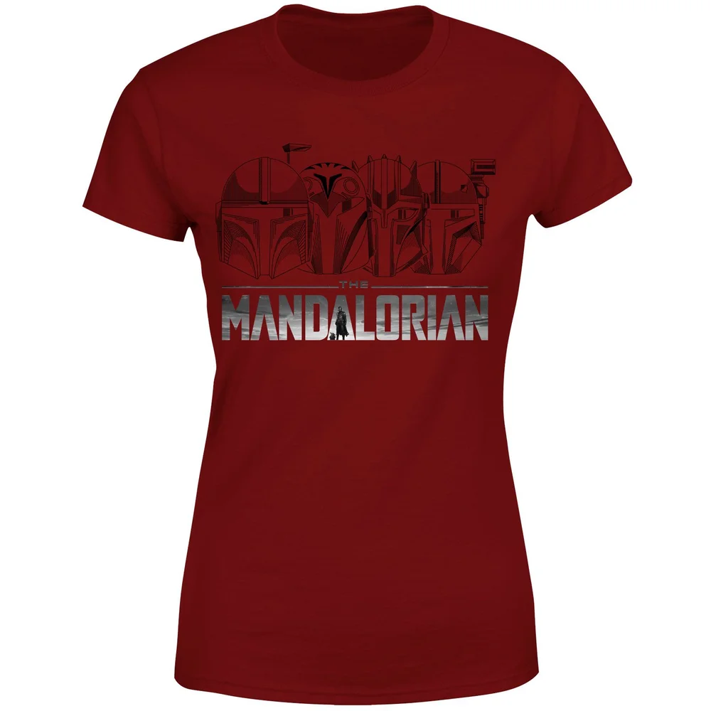 Star Wars The Mandalorian Helmets Line Art - Light Base Women's T-Shirt - Burgundy - XS Image 1