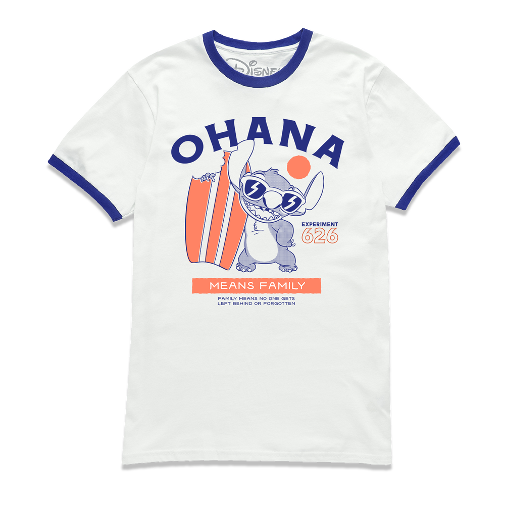 Lilo & Stitch Ohana Ringer T-Shirt - White Navy - S - White Navy Image 1