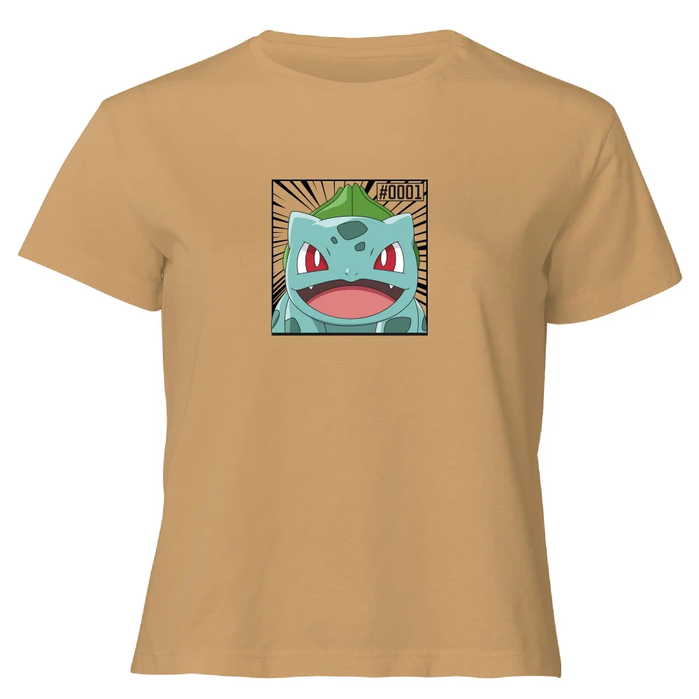 Pokémon Pokédex Bulbasaur #0001 Women's Cropped T-Shirt - Tan - S Image 1