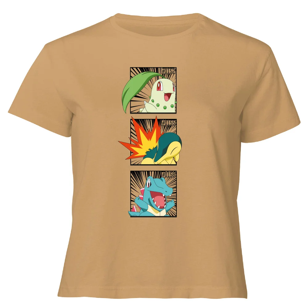 Pokemon Generation 2 Starters Women's Cropped T-Shirt - Tan - XL Image 1